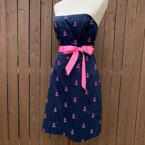 Molly B | Size 8 Navy Strapless Dress with the Ties and Pink Anchors
